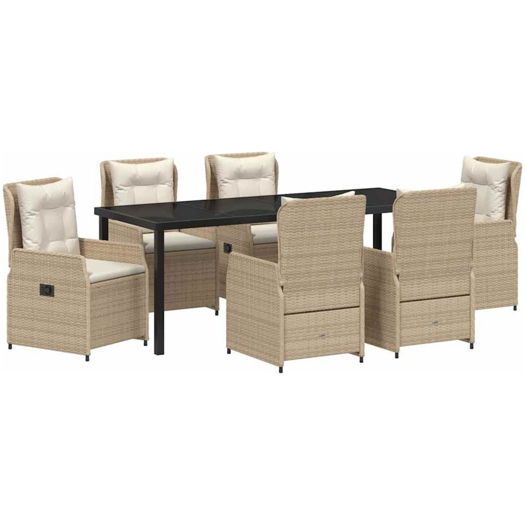 7-delars trädgårdsmatsalsset beige poly rattan vidaXL Large – bild 2