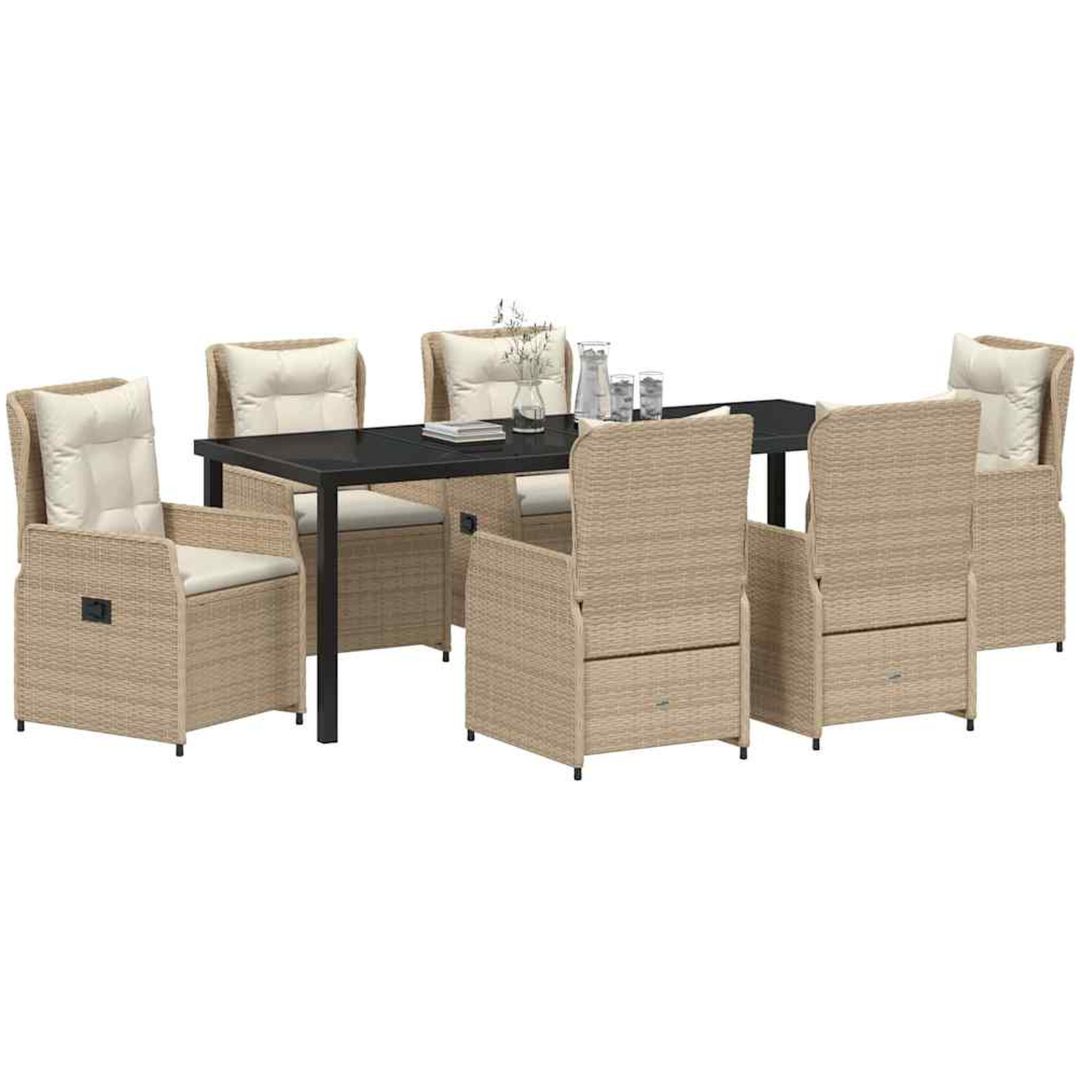 7-delars trädgårdsmatsalsset beige poly rattan vidaXL Large – bild 3
