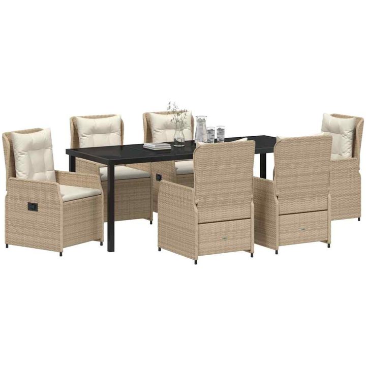 7-delars trädgårdsmatsalsset beige poly rattan vidaXL Large – bild 3
