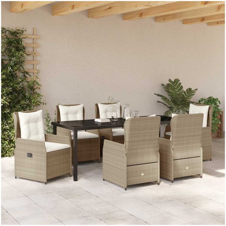 7-delars trädgårdsmatsalsset beige poly rattan vidaXL Large – bild 4