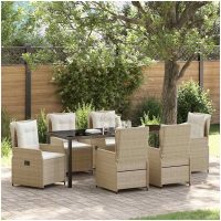 7-delars trädgårdsmatsalsset beige poly rattan vidaXL