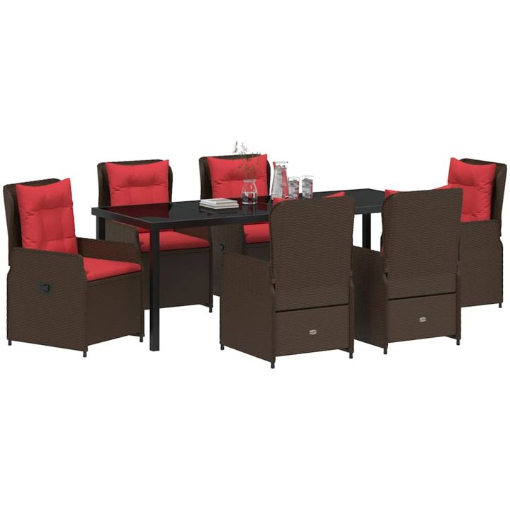 7 Delars Trädgårdsmatsalsset Brun Poly Rattan vidaXL 200 x 80 x 73 cm – bild 3