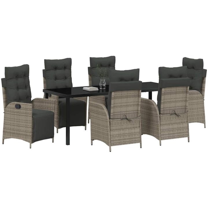 7-delars Trädgårdsmatsalsset - Grå Poly Rattan vidaXL 200 x 80 x 73 cm – bild 3