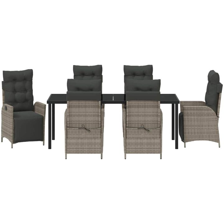 7-delars Trädgårdsmatsalsset - Grå Poly Rattan vidaXL 200 x 80 x 73 cm – bild 6