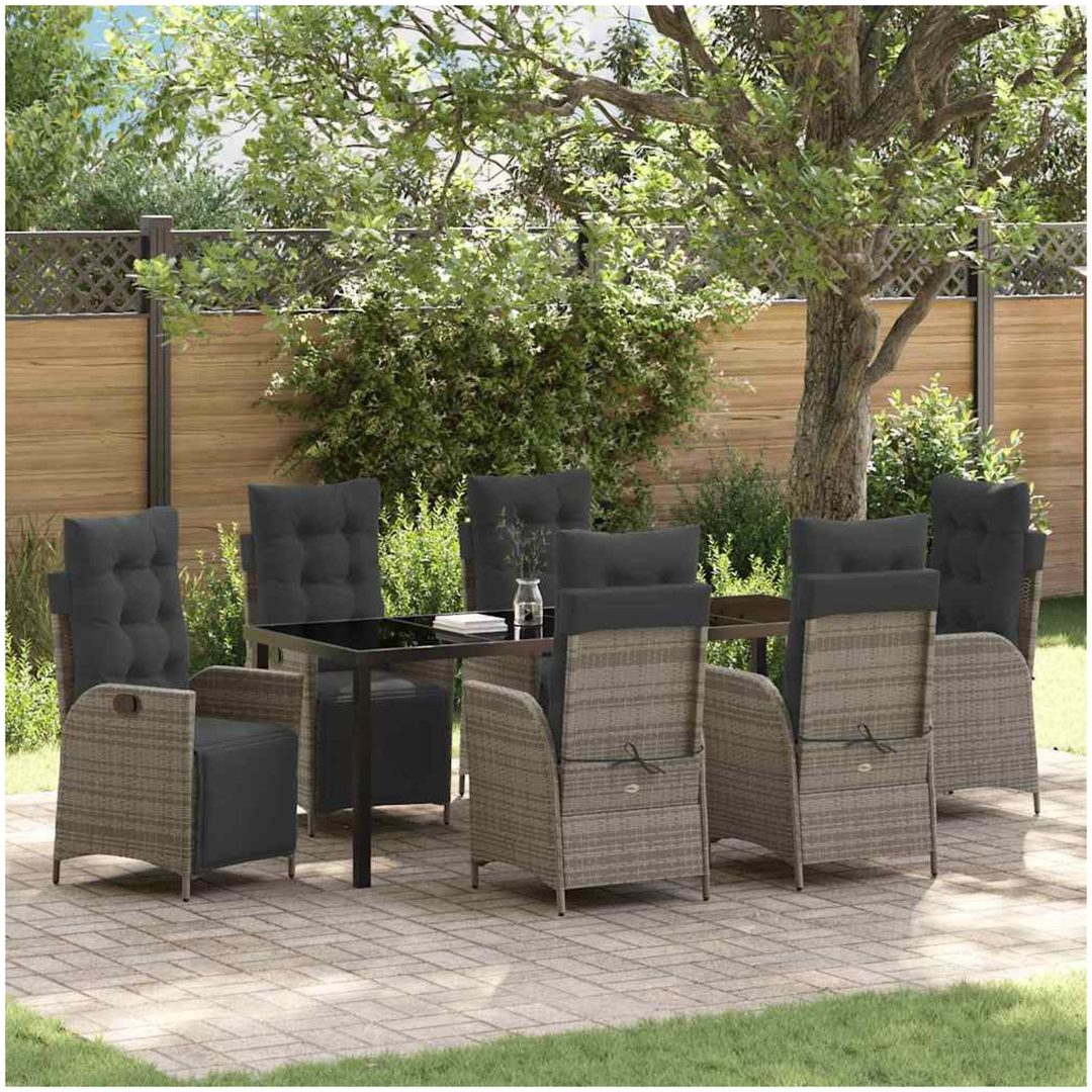 7-delars Trädgårdsmatsalsset - Grå Poly Rattan vidaXL 200 x 80 x 73 cm