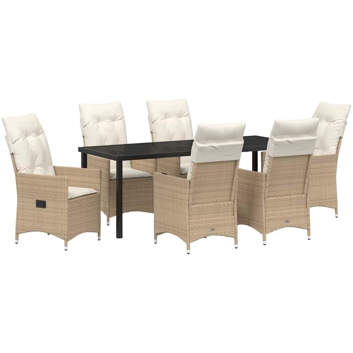 7-delars trädgårdsmatsalsset med kuddar, beige poly-rattan vidaXL 200 x 80 x 73 cm – bild 2