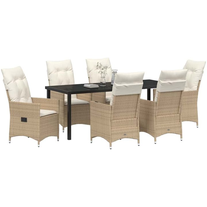 7-delars trädgårdsmatsalsset med kuddar, beige poly-rattan vidaXL 200 x 80 x 73 cm – bild 3