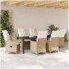 7-delars trädgårdsmatsalsset med kuddar, beige poly-rattan vidaXL 200 x 80 x 73 cm – miniatyr 4