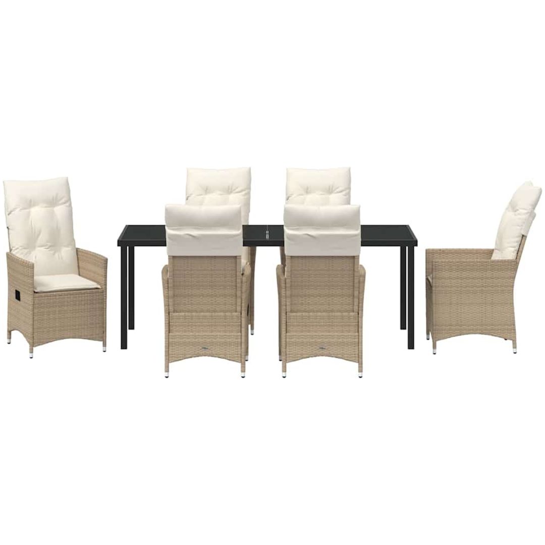 7-delars trädgårdsmatsalsset med kuddar, beige poly-rattan vidaXL 200 x 80 x 73 cm – bild 7
