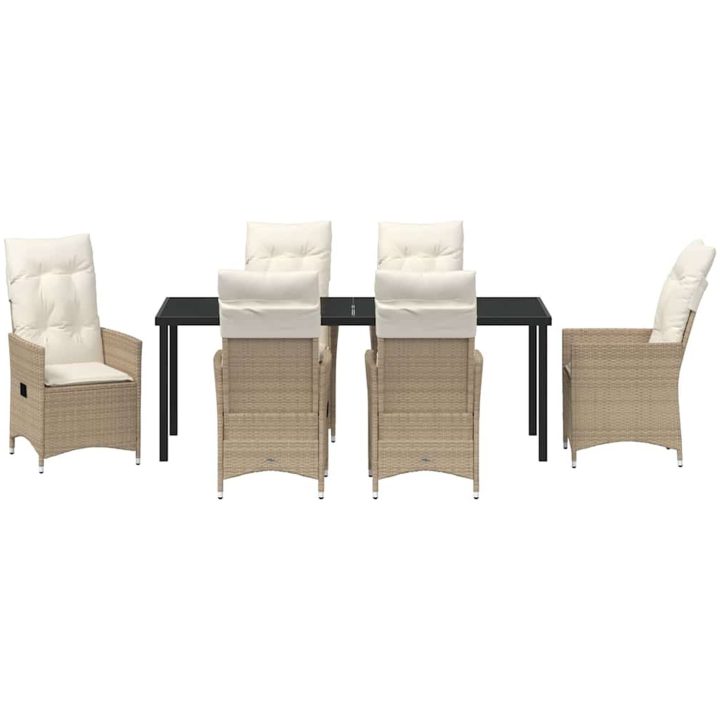 7-delars trädgårdsmatsalsset med kuddar, beige poly-rattan vidaXL 200 x 80 x 73 cm – bild 7
