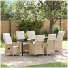 7-delars trädgårdsmatsalsset med kuddar, beige poly-rattan vidaXL 200 x 80 x 73 cm – miniatyr 1