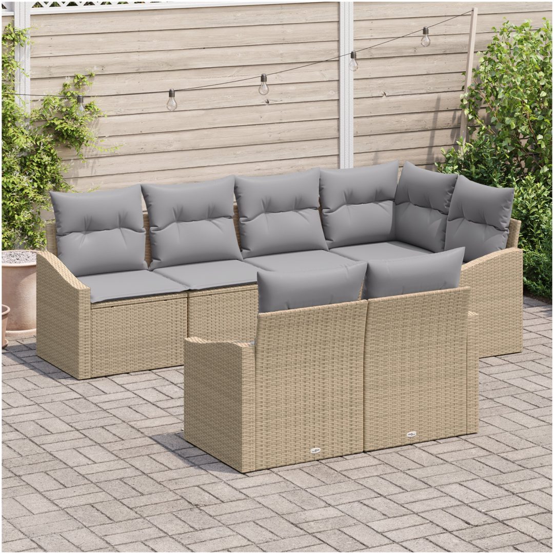 7-delars trädgårdsmatsalsset med kuddar i ljusgrå polyrotting vidaXL 233.5 x 123.5 x 85 cm – bild 3