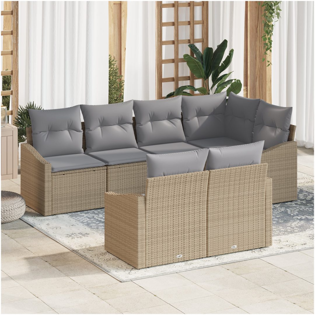 7-delars trädgårdsmatsalsset med kuddar i ljusgrå polyrotting vidaXL 233.5 x 123.5 x 85 cm