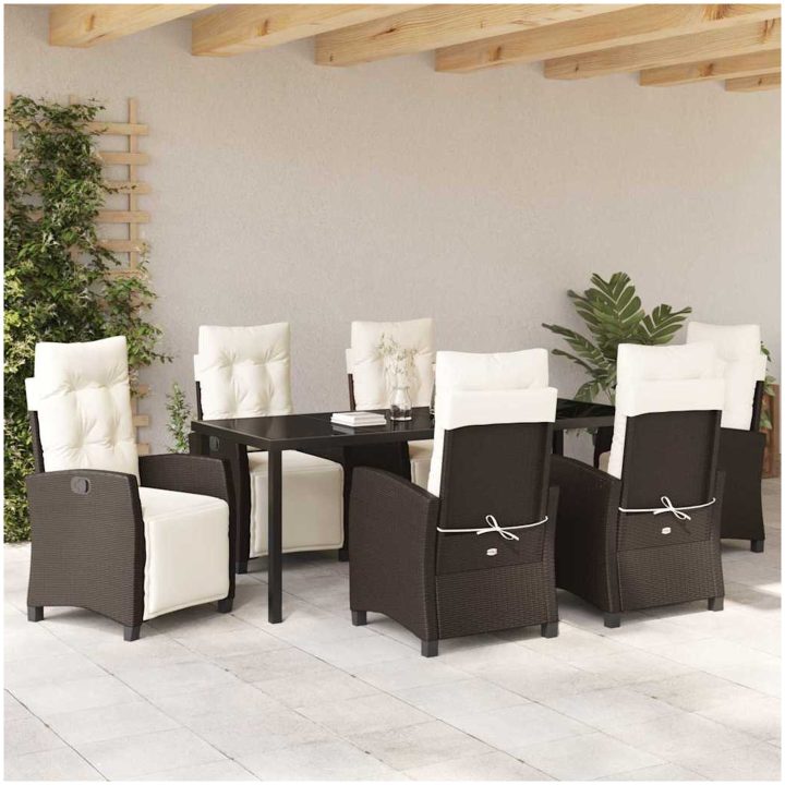 7-delars trädgårdsmatsats i brun poly-rattan. vidaXL 200 x 80 x 73 cm – bild 4