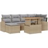 7-delars Trädgårdsmatsats med Kuddar Beige Poly Rattan Acacia vidaXL 100 x 55 x 73 cm – miniatyr 2