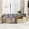 7-delars Trädgårdsmatsats med Kuddar Beige Poly Rattan Acacia vidaXL 100 x 55 x 73 cm – miniatyr 1