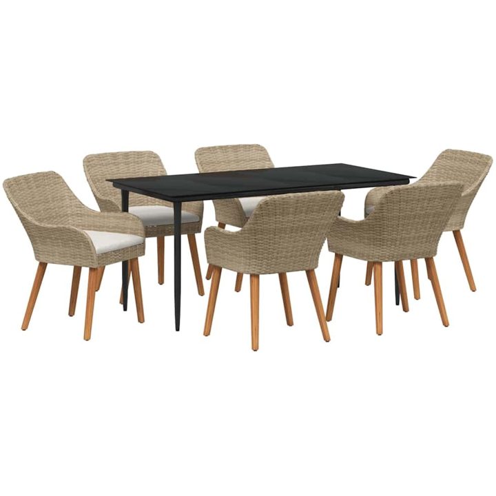 7 Delars Trädgårdsmatset Beige Poly Rotting vidaXL 160 x 80 x 74 cm – bild 2