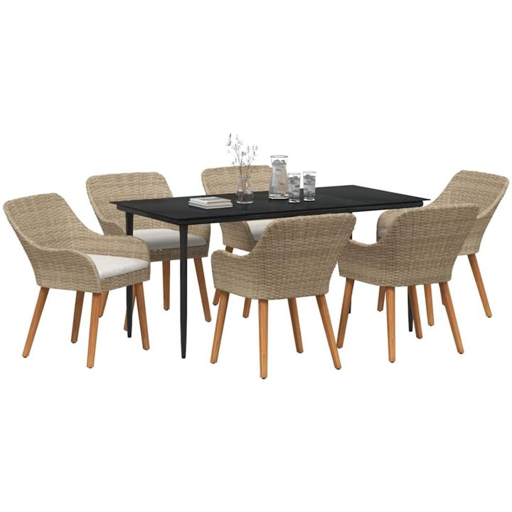 7 Delars Trädgårdsmatset Beige Poly Rotting vidaXL 160 x 80 x 74 cm – bild 3