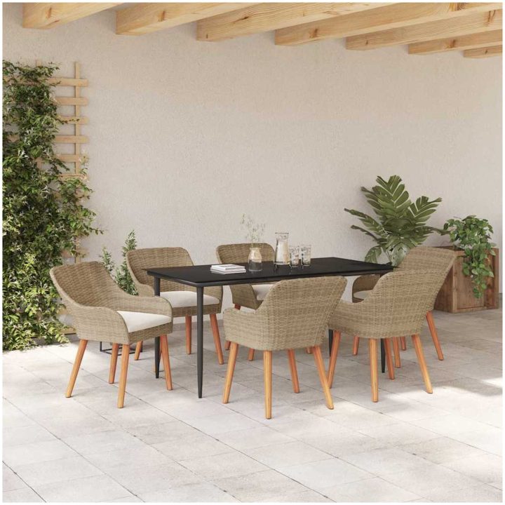 7 Delars Trädgårdsmatset Beige Poly Rotting vidaXL 160 x 80 x 74 cm – bild 4