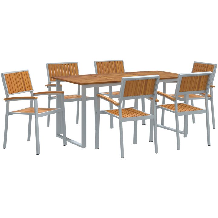 7-delars trädgårdsmatset i grått stål och massivt akaciaträ vidaXL 160 x 80 x 75 cm – bild 2