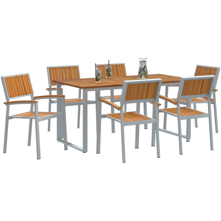 7-delars trädgårdsmatset i grått stål och massivt akaciaträ vidaXL 160 x 80 x 75 cm – bild 3