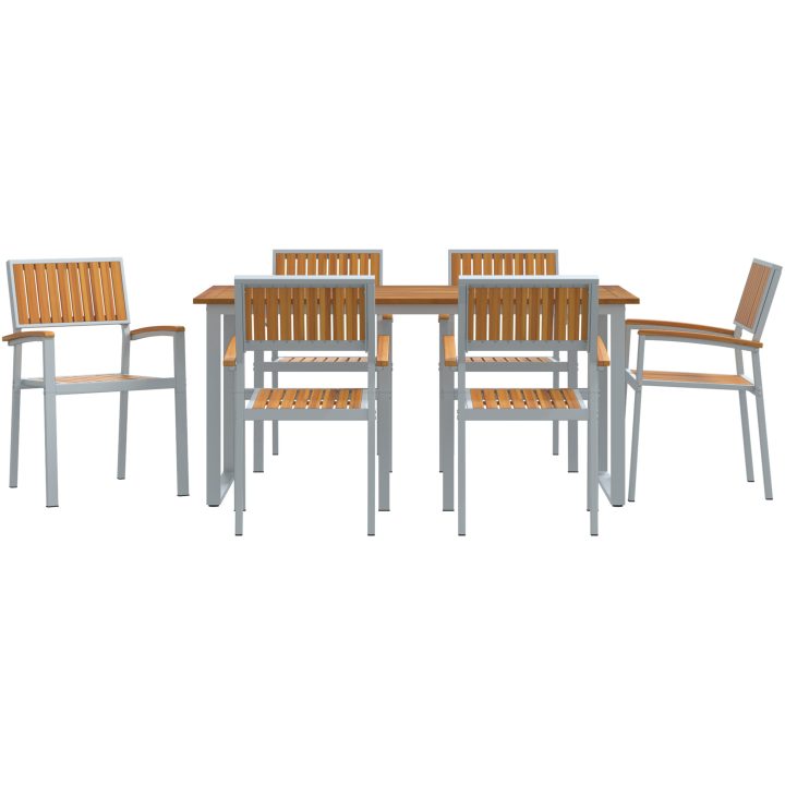 7-delars trädgårdsmatset i grått stål och massivt akaciaträ vidaXL 160 x 80 x 75 cm – bild 7