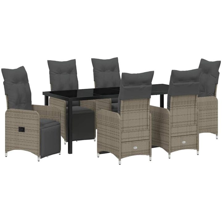 7 Delars Trädgårdsmatset Med Kuddar i Beige Poly Rattan vidaXL 200 x 80 x 73 cm – bild 2