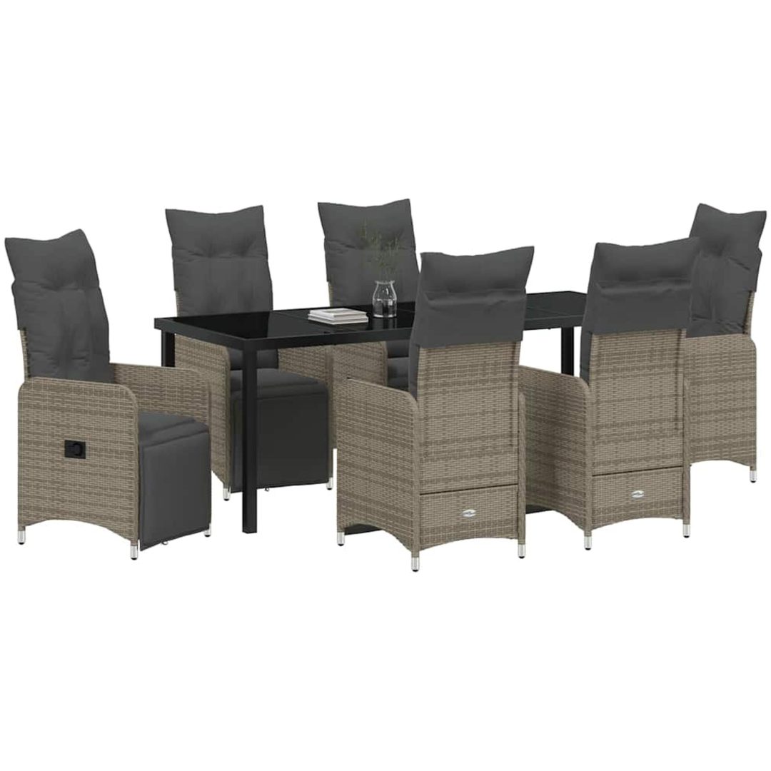 7 Delars Trädgårdsmatset Med Kuddar i Beige Poly Rattan vidaXL 200 x 80 x 73 cm – bild 3
