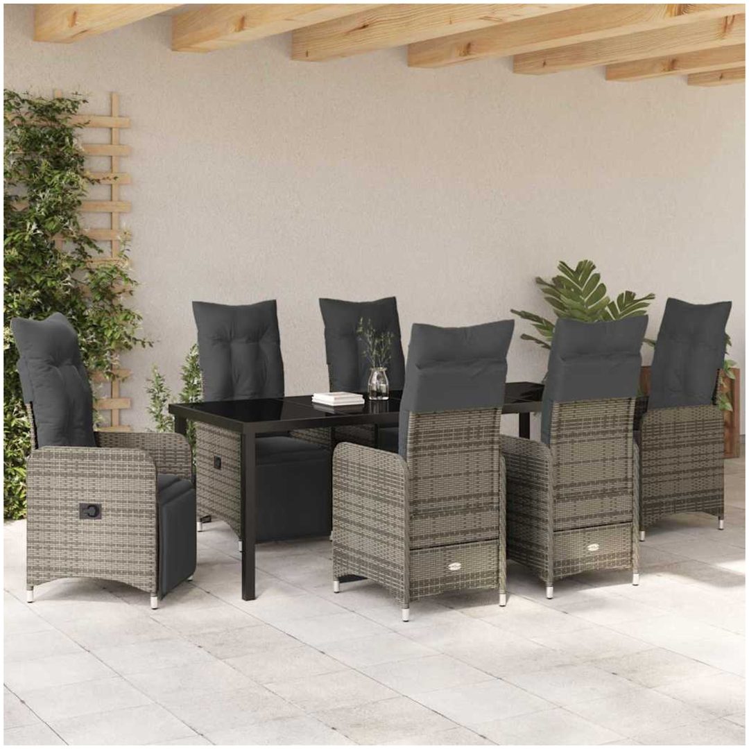 7 Delars Trädgårdsmatset Med Kuddar i Beige Poly Rattan vidaXL 200 x 80 x 73 cm – bild 4