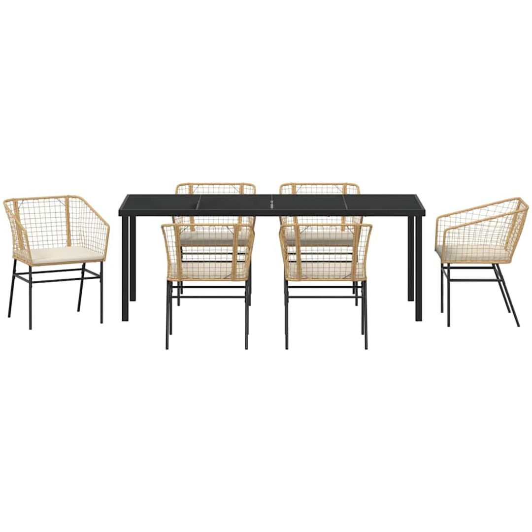 7-delars Trädgårdsmatset med Kuddar i Brun Poly Rattan. vidaXL 200 x 80 x 73 cm – bild 7