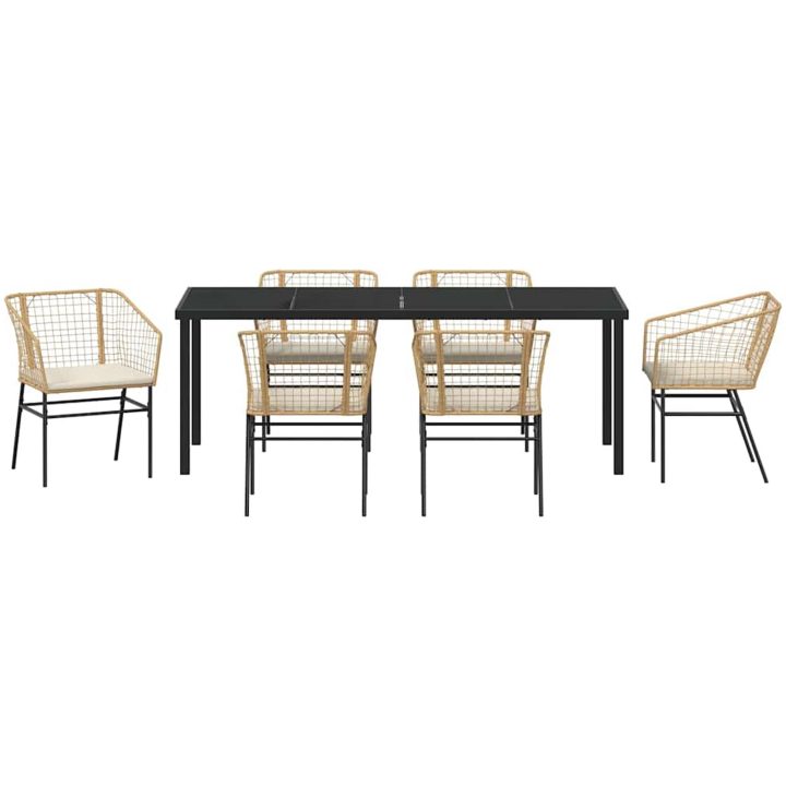 7-delars Trädgårdsmatset med Kuddar i Brun Poly Rattan. vidaXL 200 x 80 x 73 cm – bild 7