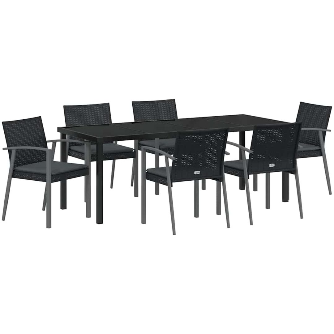 7-delars trädgårdsmattsats med dynor svart poly-rattan vidaXL 56,5x57x83 cm – bild 2