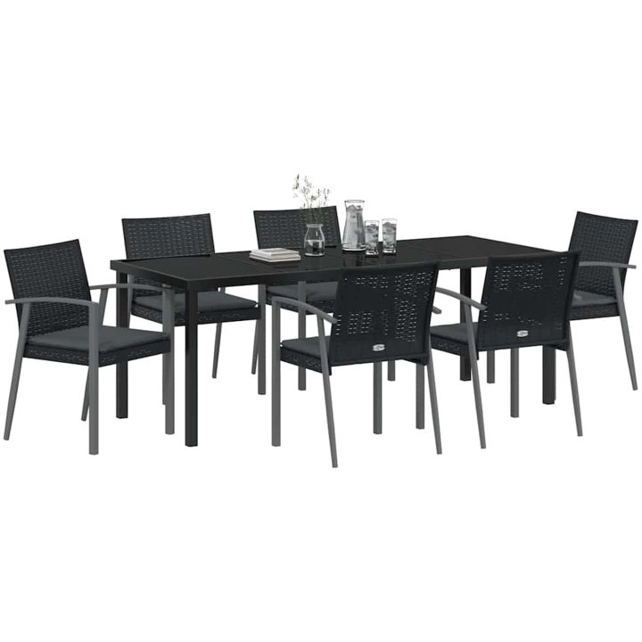 7-delars trädgårdsmattsats med dynor svart poly-rattan vidaXL 56,5x57x83 cm – bild 3