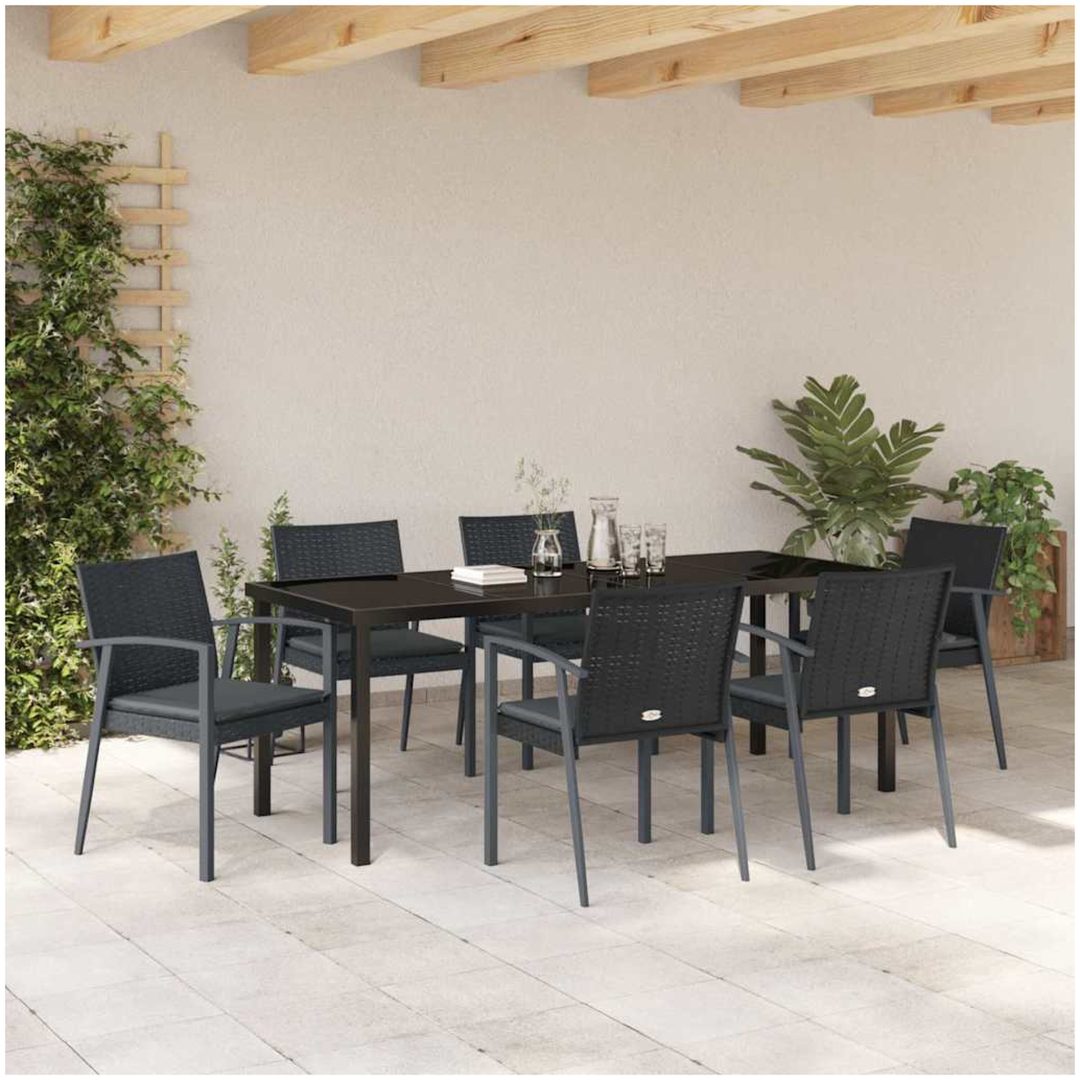 7-delars trädgårdsmattsats med dynor svart poly-rattan vidaXL 56,5x57x83 cm – bild 4
