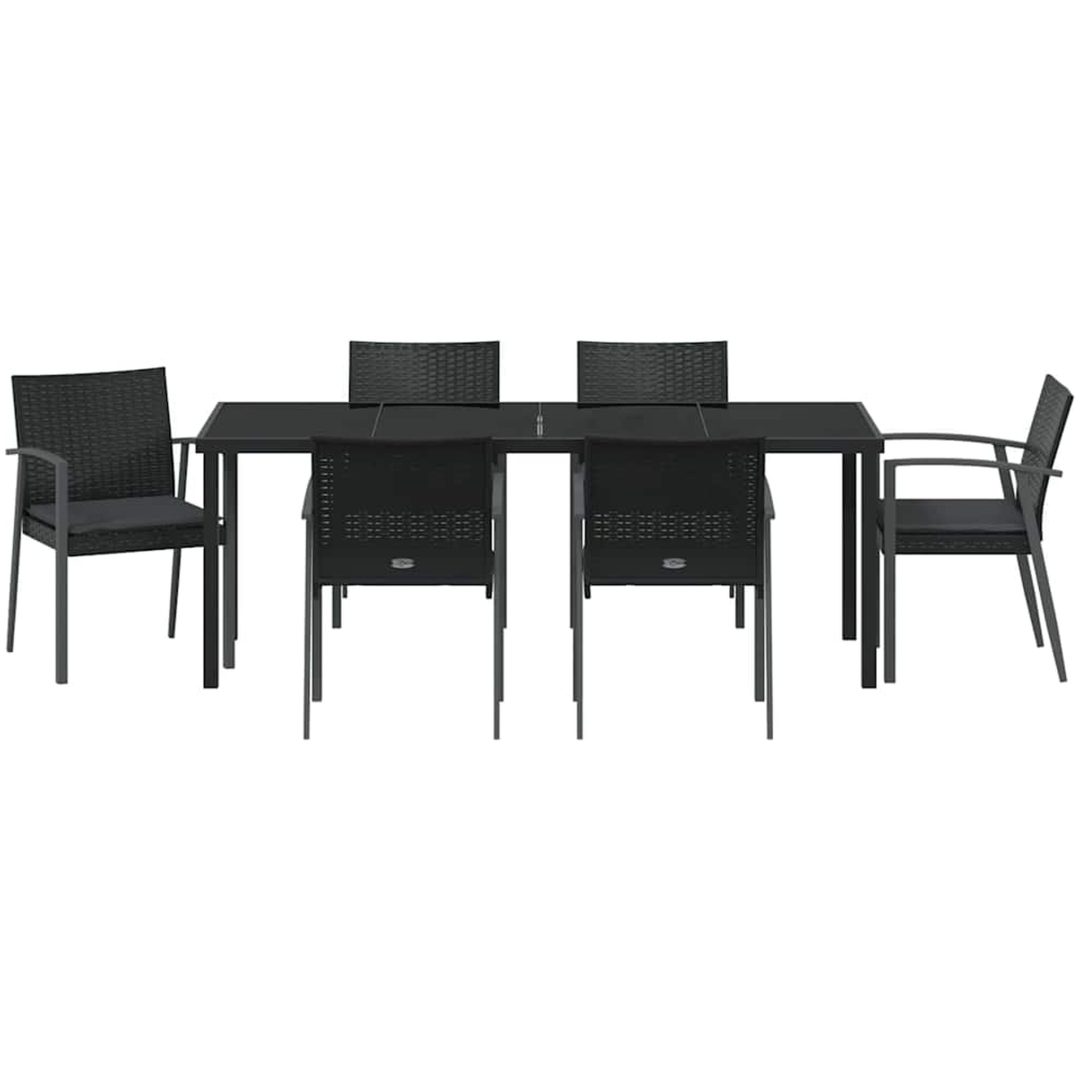 7-delars trädgårdsmattsats med dynor svart poly-rattan vidaXL 56,5x57x83 cm – bild 7