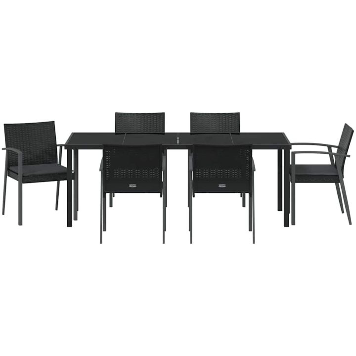 7-delars trädgårdsmattsats med dynor svart poly-rattan vidaXL 56,5x57x83 cm – bild 7