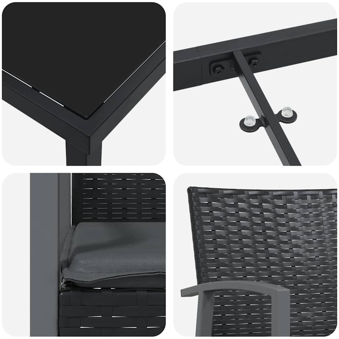 7-delars trädgårdsmattsats med dynor svart poly-rattan vidaXL 56,5x57x83 cm – bild 8