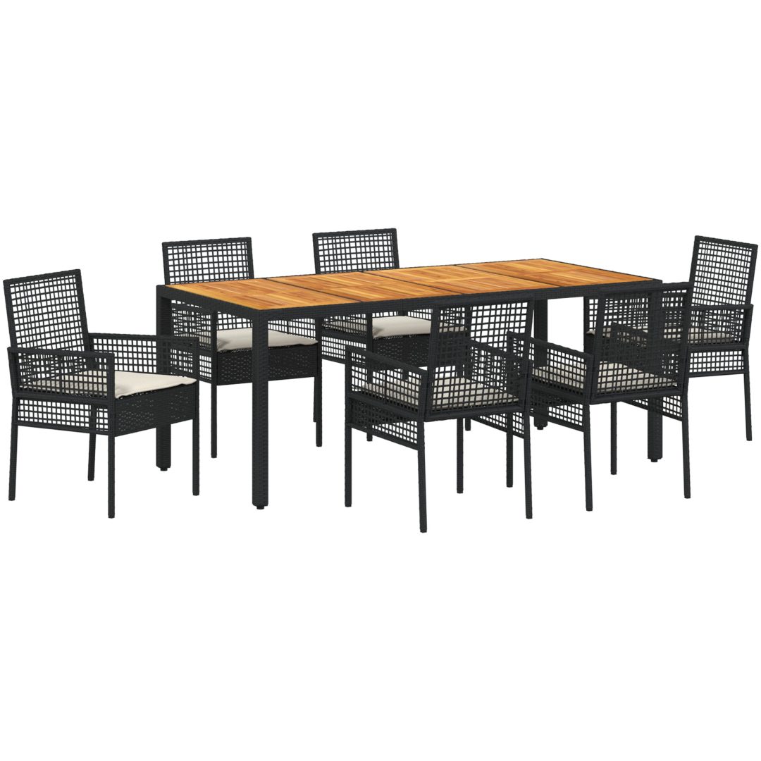7-delars Trädgårdsmattsats med Kuddar Svart Poly Rattan vidaXL 190 x 90 x 75 cm – bild 2