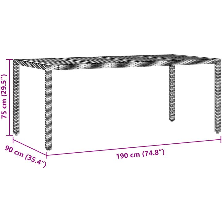 7-delars Trädgårdsmattsats med Kuddar Svart Poly Rattan vidaXL 190 x 90 x 75 cm – bild 11