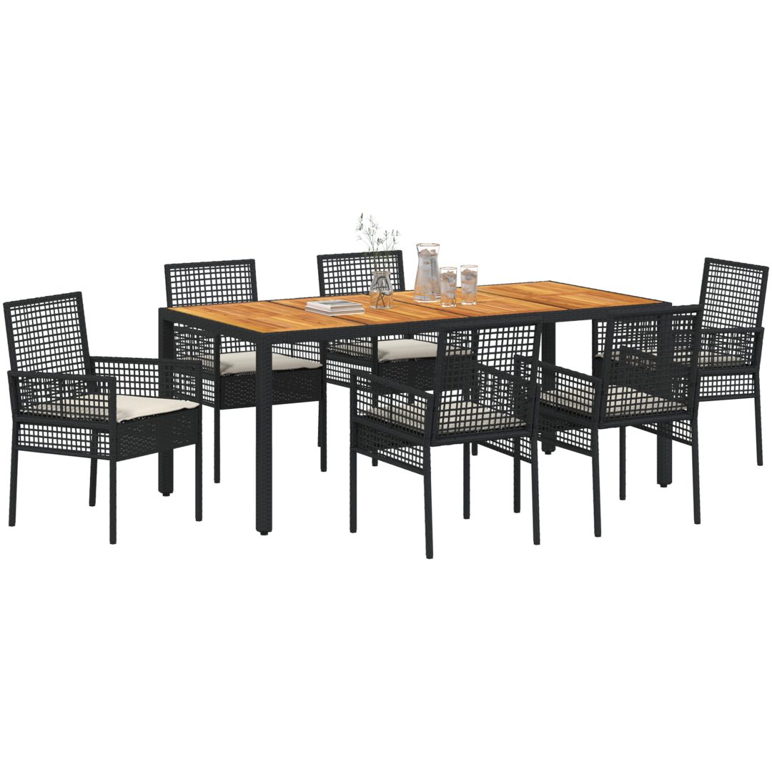 7-delars Trädgårdsmattsats med Kuddar Svart Poly Rattan vidaXL 190 x 90 x 75 cm – bild 3