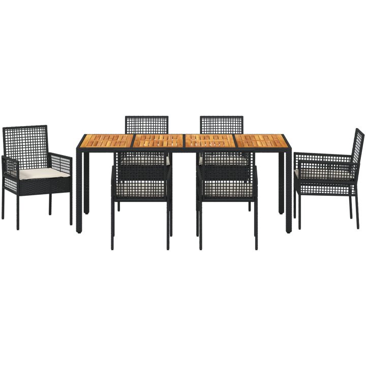 7-delars Trädgårdsmattsats med Kuddar Svart Poly Rattan vidaXL 190 x 90 x 75 cm – bild 7