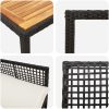 7-delars Trädgårdsmattsats med Kuddar Svart Poly Rattan vidaXL 190 x 90 x 75 cm – miniatyr 9