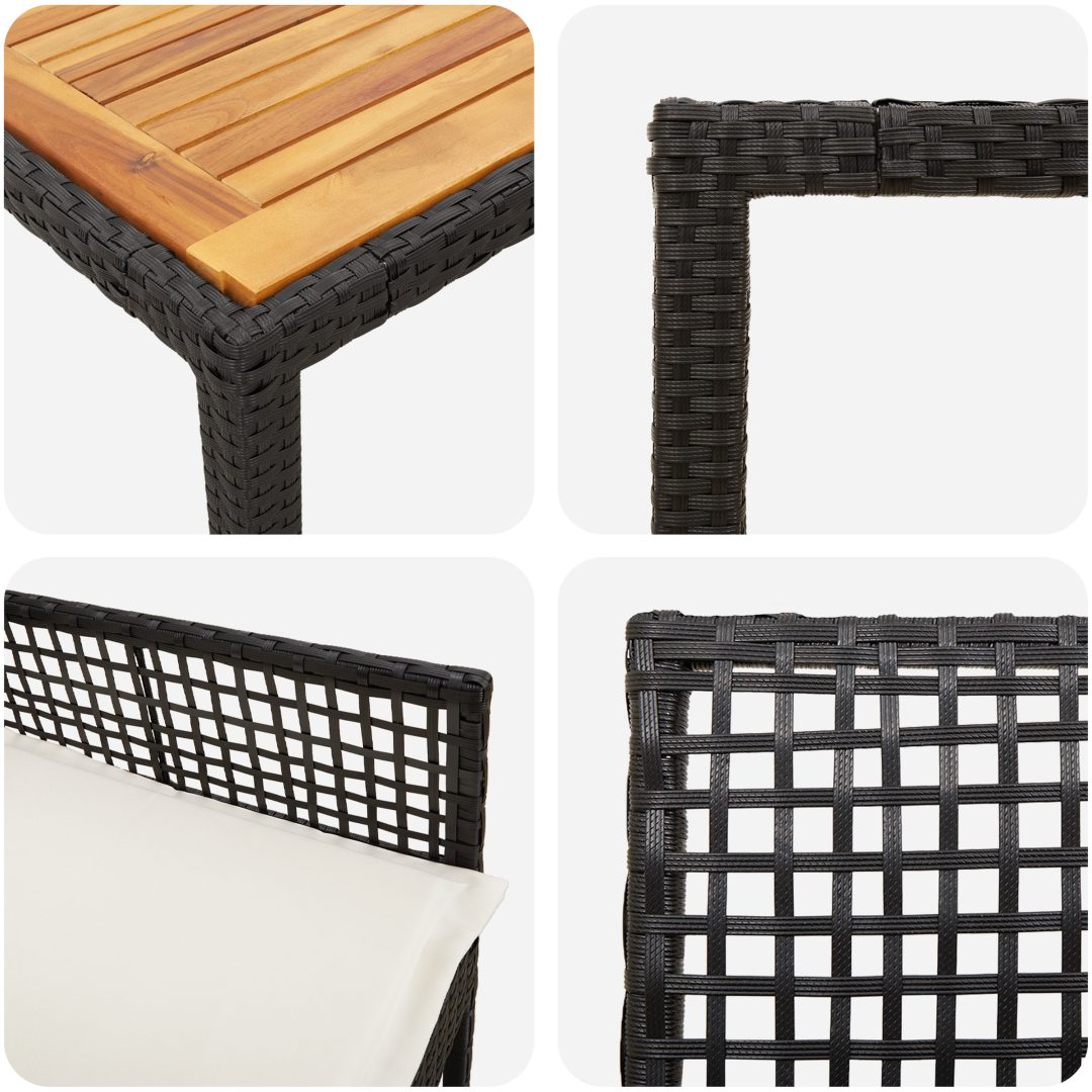 7-delars Trädgårdsmattsats med Kuddar Svart Poly Rattan vidaXL 190 x 90 x 75 cm – bild 9