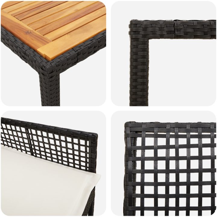7-delars Trädgårdsmattsats med Kuddar Svart Poly Rattan vidaXL 190 x 90 x 75 cm – bild 9