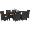 7-delars trädgårdsmiddagsset med kuddar, svart poly-rattan. vidaXL 200 x 80 x 73 cm – miniatyr 3