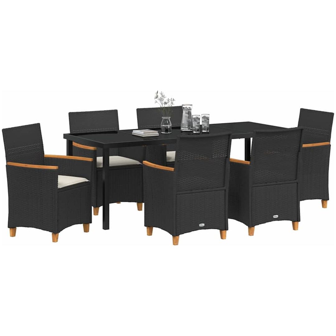 7-delars trädgårdsmiddagsset med kuddar, svart poly-rattan. vidaXL 200 x 80 x 73 cm – bild 3