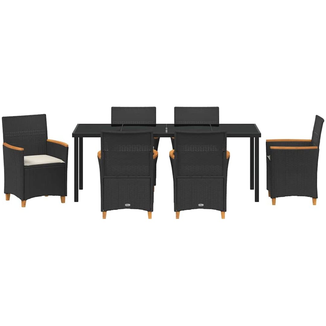 7-delars trädgårdsmiddagsset med kuddar, svart poly-rattan. vidaXL 200 x 80 x 73 cm – bild 6