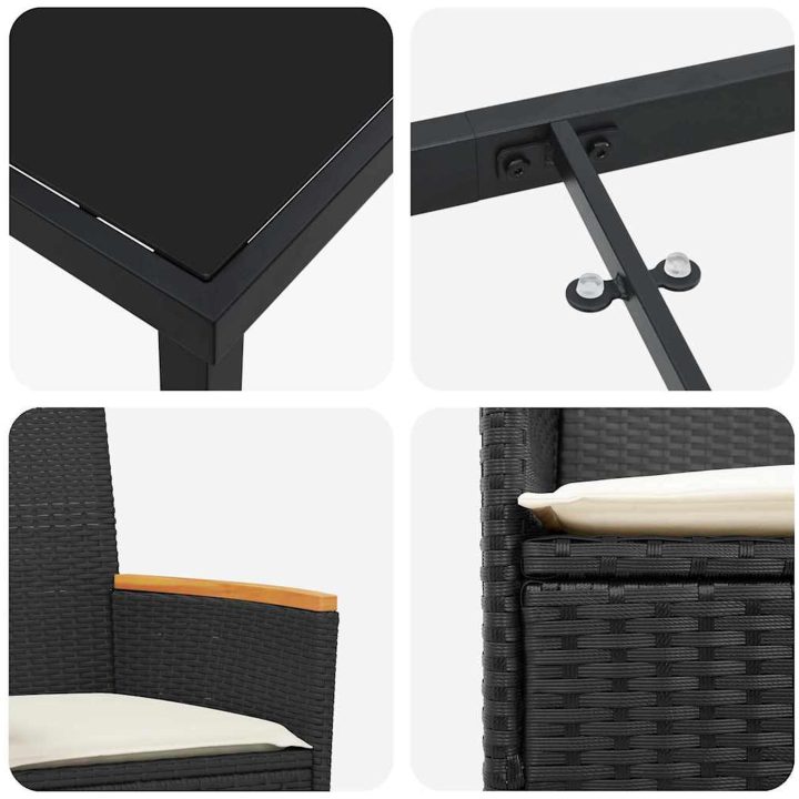 7-delars trädgårdsmiddagsset med kuddar, svart poly-rattan. vidaXL 200 x 80 x 73 cm – bild 7