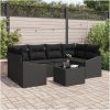 7-delars trädgårdsmöbel med kuddar i svart poly-rattan vidaXL 55 x 55 x 37 cm – miniatyr 1