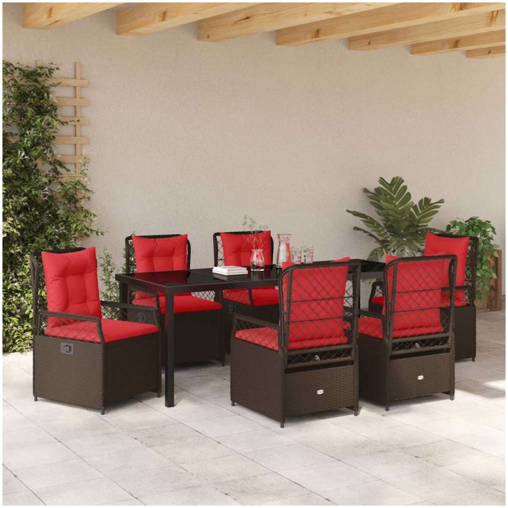 7-delars Trädgårdsmöbelset Brun i Poly Rattan vidaXL 200 x 80 x 73 cm – bild 4